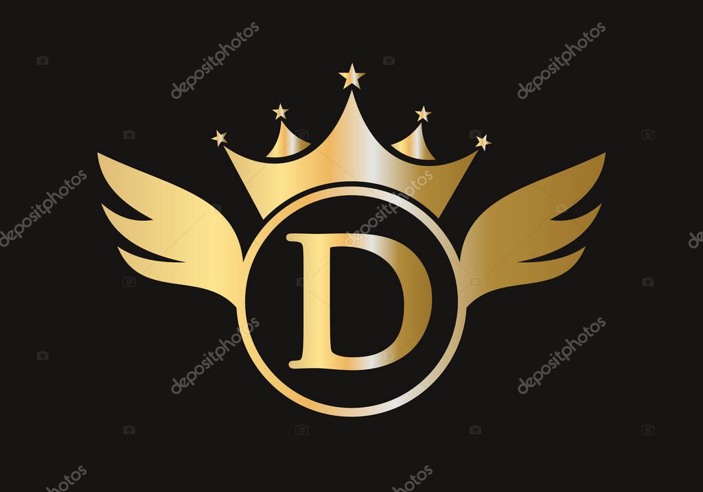 Letter D Wing Logo Concept With Crown Icon Vector Template. Wing Symbol
