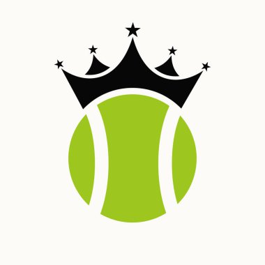 Crown Icon ile Tenis Logosu Tasarımı. Tenis Spor Kazanan Sembolü