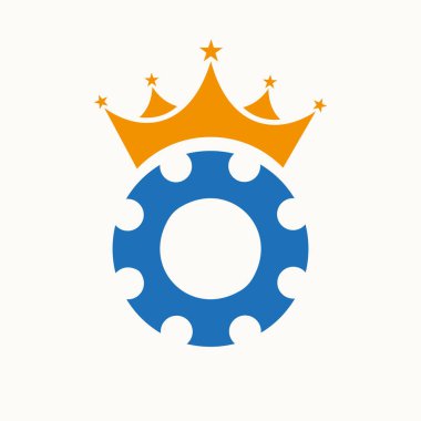 Crown Icon 'lu Cog Gear Logosu. Mühendislik Logosu Tasarımı