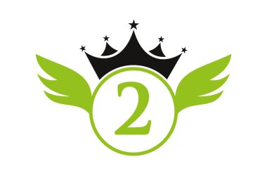 Harf 2 'deki Kanat Logosu Crown Icon Vektör Şablonu ile. Kanat Sembolü