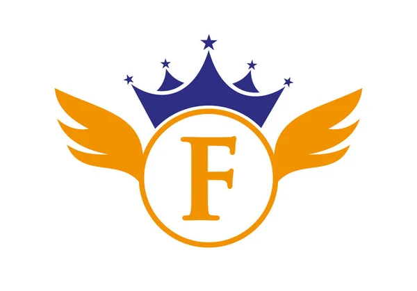 Wing Logo Letra Conceito Com Coroa Ícone Vetor Modelo Símbolo —  Vetores de Stock