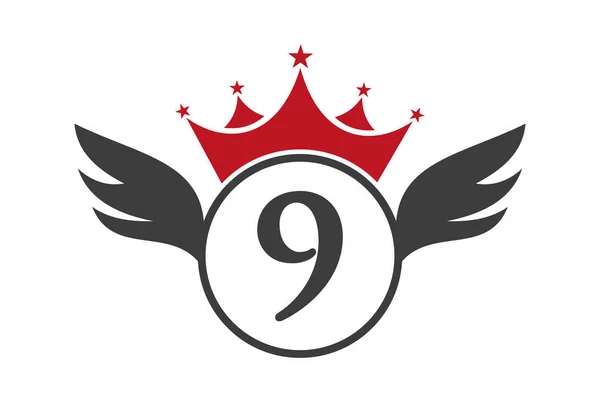 Wing Logo Brief Concept Met Crown Icon Vector Template Vleugelsymbool — Stockvector