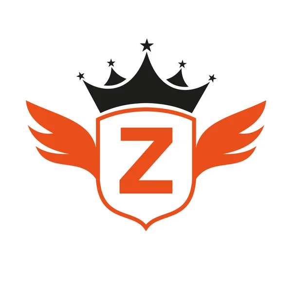 字母Z带有翅膀 盾牌和冠冕的运输标志 盾徽上的翼标志 — 图库矢量图片