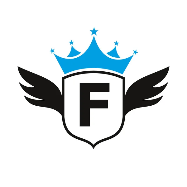 Γράμμα Λογότυπο Μεταφοράς Wing Shield Και Crown Icon Λογότυπο Wing — Διανυσματικό Αρχείο