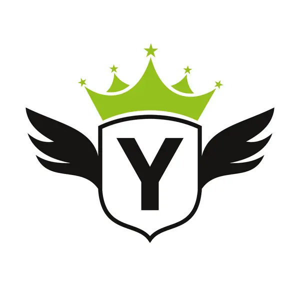 Літера Транспорт Логотип Крилом Щит Корона Піктограма Логотип Крила Щиті — стоковий вектор