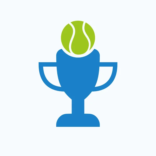 Tenis Championship Trophy Logo Design Concept Piłką Tenisową Ikoną Trofeum — Wektor stockowy