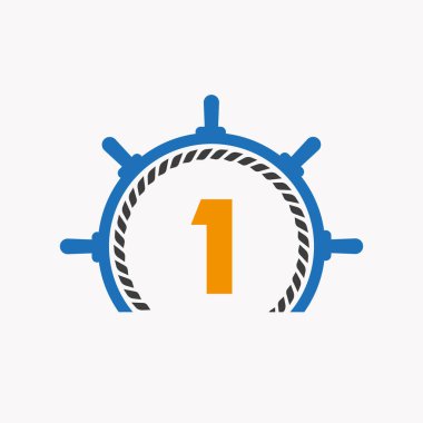 Harf 1 Cruise Direksiyon Logosu. Yat Sembolü, Gemi Logotype, Denizci İşareti Şablonu