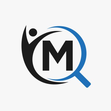 M harfi arama ve sağlık sigortası logosu tasarımı. Topluluk Bulma Logosu Sembolü
