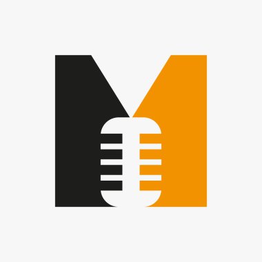M Podcast Logosu. Müzik Sembol Vektörü Şablonu