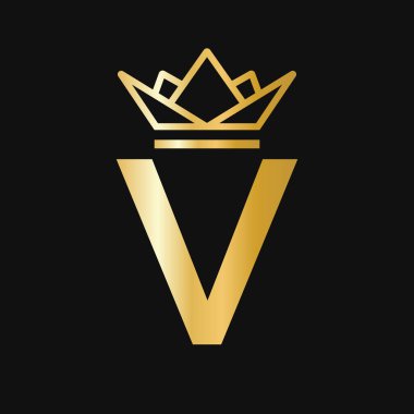 V harfli Crown Logosu. Güzellik, Moda, Yıldız, Zarif, Lüks İşaret İçin Taç Logosu