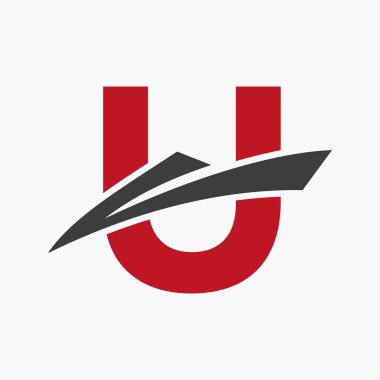 U harfi logo yelkenli sembolü. Denizcilik Gemisi Yelkenli Simgesi