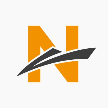 Harf N Nakliye Logosu Yelkenli Sembolü. Denizcilik Gemisi Yelkenli Simgesi