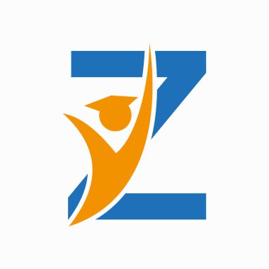 Z harfi üzerine eğitim logosu. Mezuniyet şapkası simgesi. Mezuniyet Sembolü