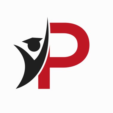 P harfi üzerine eğitim logosu. Mezuniyet şapkası simgesi. Mezuniyet Sembolü
