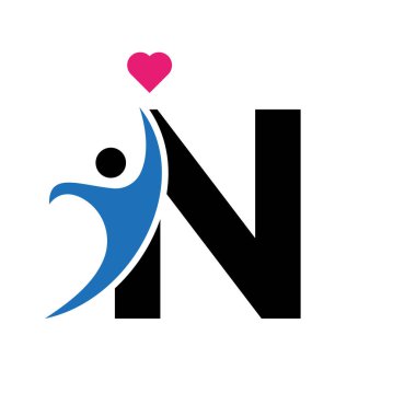 Harf N Love 'ın sağlık logosu, Kalp Sembolü. Charity Logotype