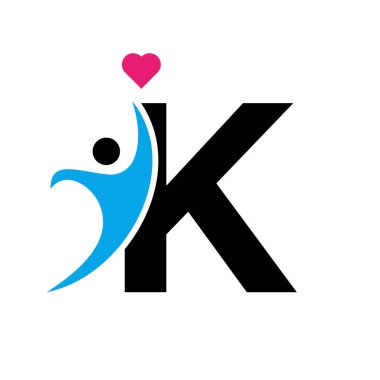 K harfi aşk üzerine sağlık logosu, kalp sembolü. Charity Logotype