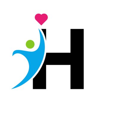 H harfi aşk üzerine sağlık logosu, kalp sembolü. Charity Logotype