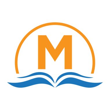 M harfi eğitim logo kitabı kavramı. Eğitim Kariyeri İşareti, Üniversite, Akademi Mezuniyet Logosu Şablonu Tasarımı