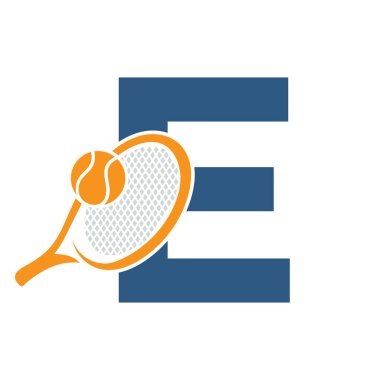 E harfi Tenis Logosu. Kürek Sembol Vektör Şablonu