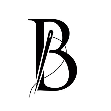 B harfi üzerindeki terzi logosu. İğne ve iplik sembolüyle kavramı. Kumaş İmzası