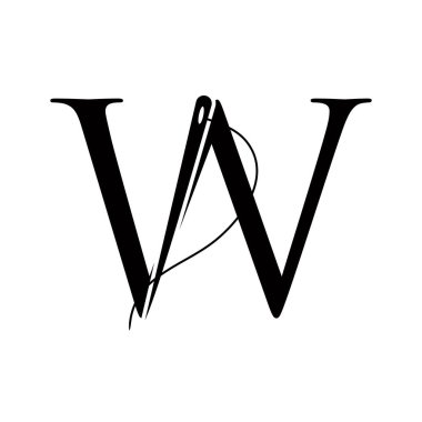 Dikiş iğnesi ve iplik sembolüyle W harfinin üzerindeki terzi logosu. Kumaş İmzası