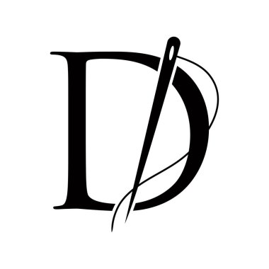 Şırınga ve iplik sembollü D harfi üzerindeki terzi logosu. Kumaş İmzası