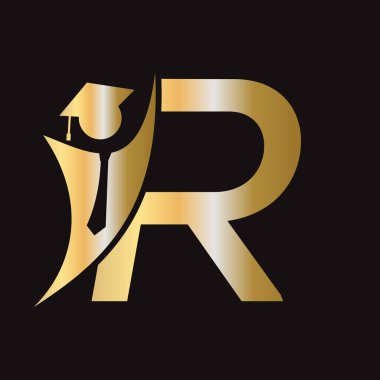 Mezuniyet Şapkalı R-Eğitim Logosu. Akademi Mezuniyet Logosu Sembolü