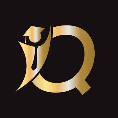 Q Harfi Eğitim Logosu Mezuniyet Şapkası. Akademi Mezuniyet Logosu Sembolü