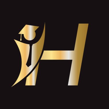 H-Eğitim Logosu Mezuniyet Şapkası. Akademi Mezuniyet Logosu Sembolü