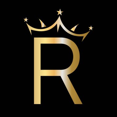 Güzellik ve Moda Logosu Sembol Vektör İşareti R Crown Logosu