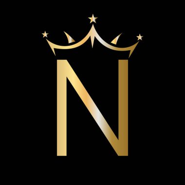 Güzellik ve Moda Logosu Sembol Vektör İşareti için Baş Harf N Crown Logosu