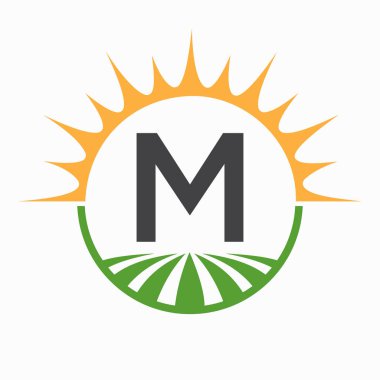 M Harfi Tarım ve Tarım Logosu Tasarım Vektörü Şablonu