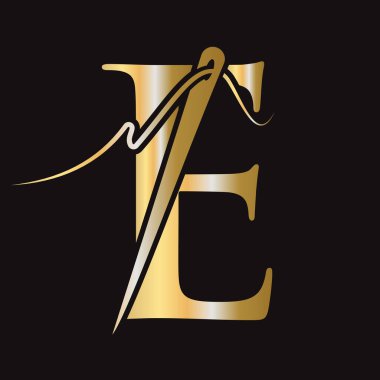 Nakışçı, Tekstil, Moda, Kumaş, Kumaş Sembolü için E Harfi Dikiş Logosu Tasarımı