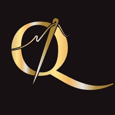 Nakışçı, Tekstil, Moda, Kumaş, Kumaş Sembolü için Q Harfi Dikiş Logosu Tasarımı