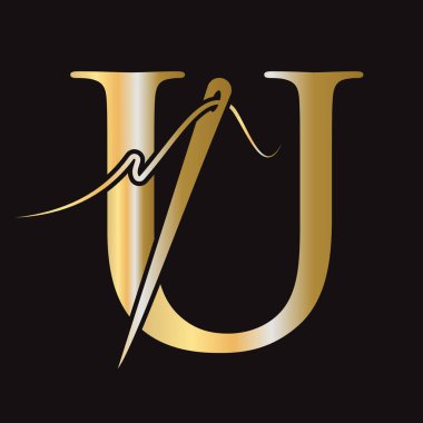Nakışçı, Tekstil, Moda, Kumaş, Kumaş Sembolü için İlk Harf U Dikiş Logosu Tasarımı