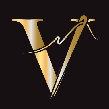 Nakışçı, Tekstil, Moda, Kumaş, Kumaş Sembolü için İlk Harf V Dikiş Logosu Tasarımı