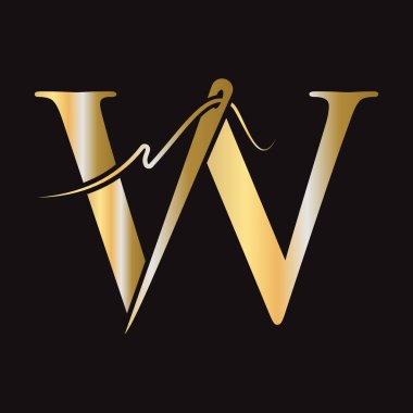 İşlemeci, Tekstil, Moda, Kumaş, Kumaş Sembolü için İlk Harf W Dikiş Logosu Tasarımı