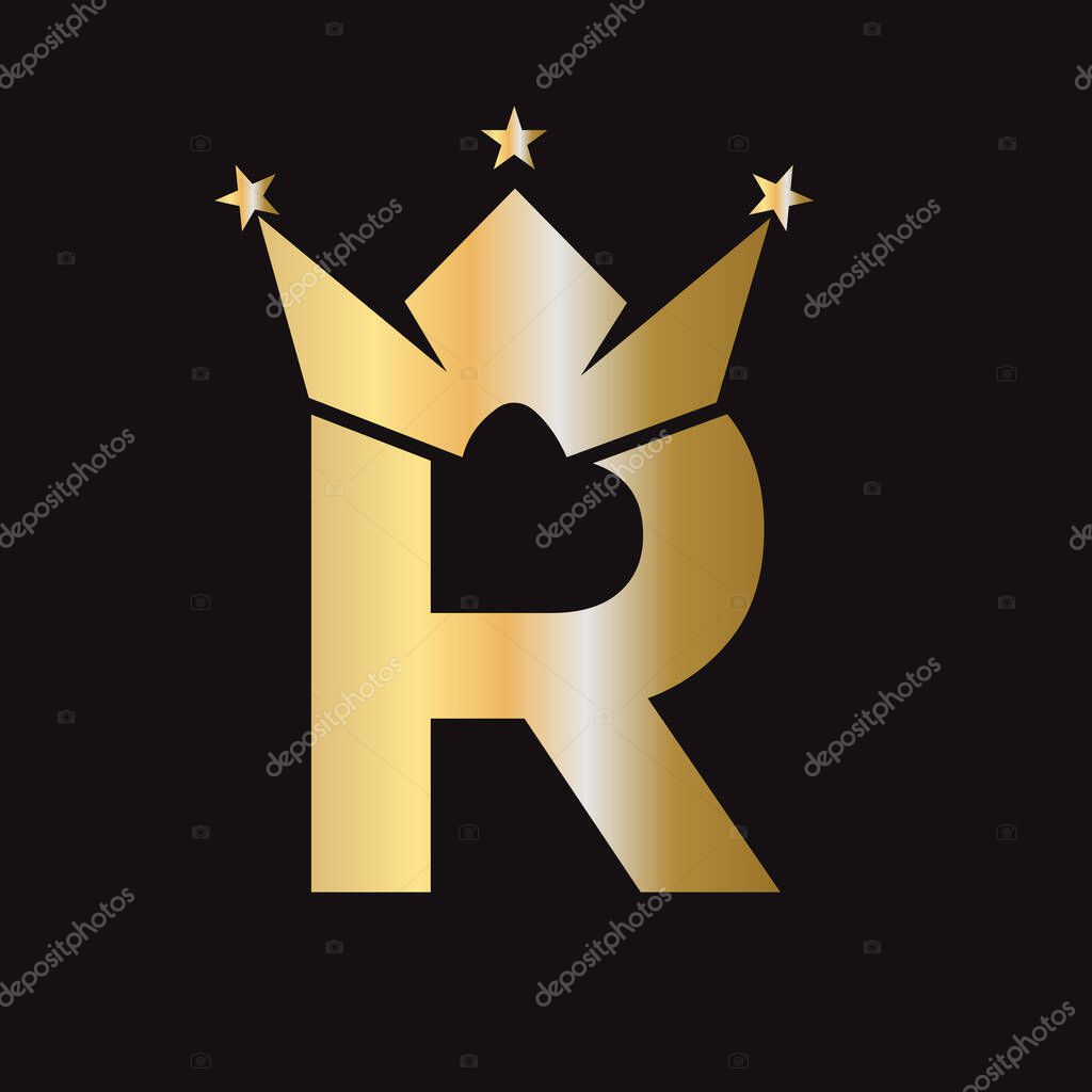 Letter R Crown Logo for Queen Sign, Beauty, Fashion, Elegant, Luxury Symbol. King Logo Sign