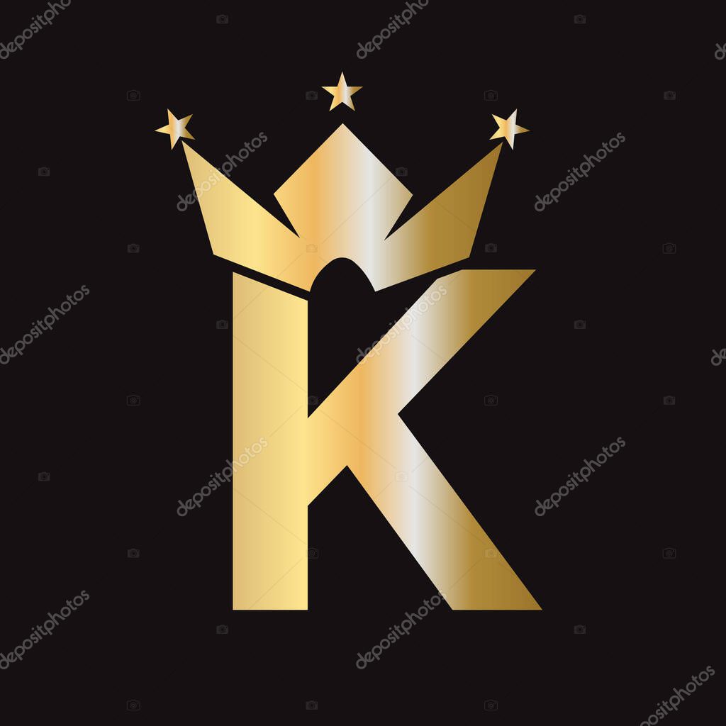 Letter K Crown Logo for Queen Sign, Beauty, Fashion, Elegant, Luxury Symbol. King Logo Sign
