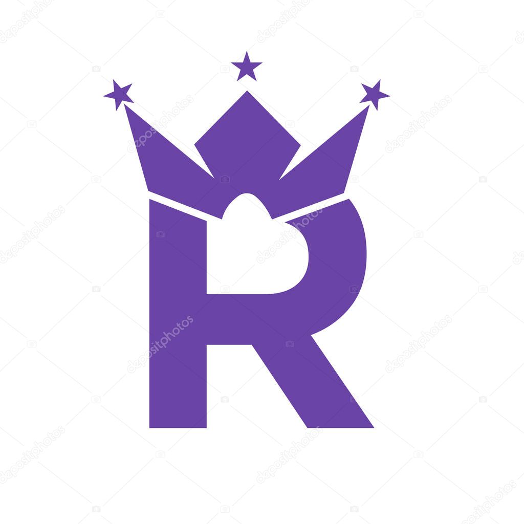 Letter R Crown Logo for Queen Sign, Beauty, Fashion, Elegant, Luxury Symbol. King Logo Sign
