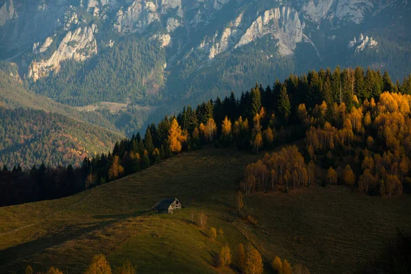 罗马尼亚喀尔巴阡山布切吉山迷人的山景 特兰西瓦尼亚Moeciu Sus的秋季自然 — 图库照片