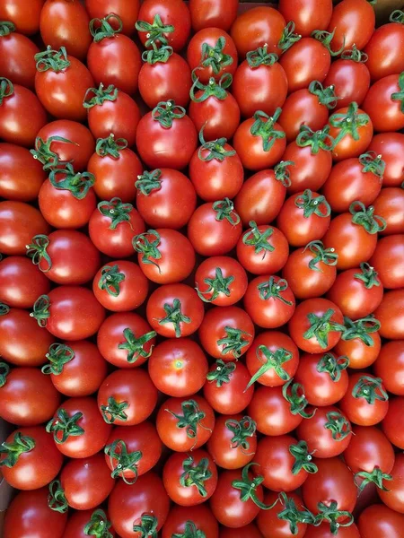 Sfondo Pomodorini Una Scatola Pronta Consegna Sul Mercato — Foto Stock