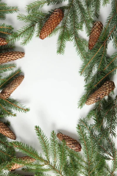 Dovolená Přání Nebo Banner Složení Borovicovými Větvemi Veselé Vánoce Pozadí — Stock fotografie