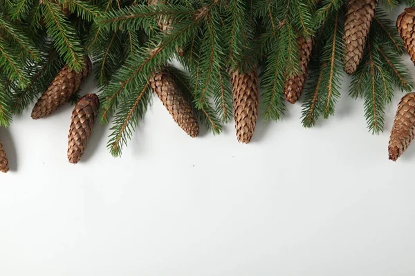 Świąteczne Kartki Okolicznościowe Lub Baner Kompozycja Gałęziami Sosny Wesołych Świąt — Zdjęcie stockowe