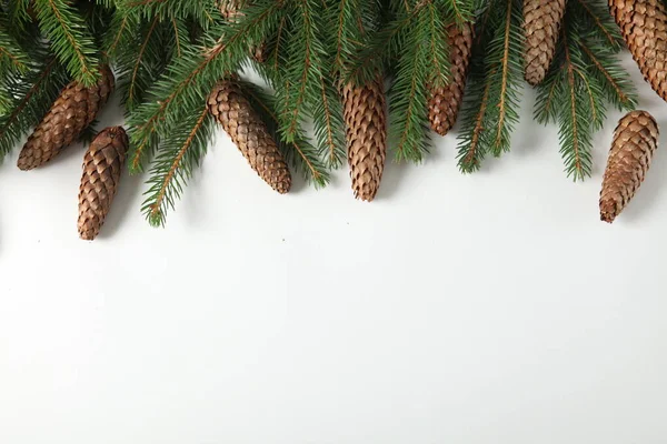 Świąteczne Kartki Okolicznościowe Lub Baner Kompozycja Gałęziami Sosny Wesołych Świąt — Zdjęcie stockowe