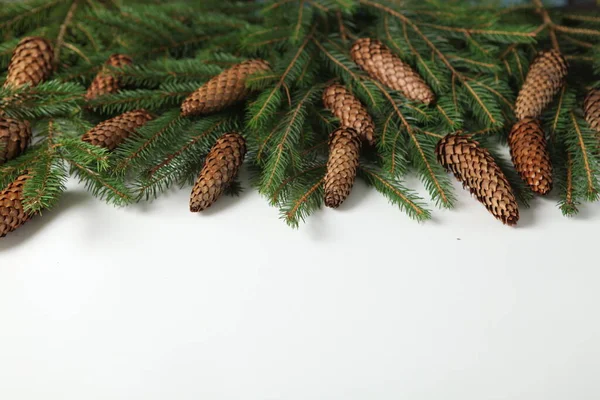 节日用松树枝条制作贺卡或横幅 圣诞快乐的背景和2023年的新年快乐 — 图库照片