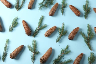 Bayram tebrik kartı ya da çam ağacı dallı pankart. Mutlu Noeller ve mutlu yıllar 2023.