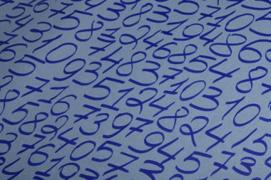 Rakamların geçmişi. Sıfırdan dokuza kadar. Sayıların dokusu. Mali veri kavramı. Matematik. Sayılarla kusursuz desen. finansal kriz konsepti. İş başarısı.