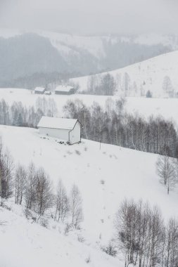 An abundant snowfall in the Romanian Carpathians in the village of Sirnea, Brasov. Real winter with snow in the country