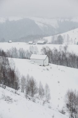 An abundant snowfall in the Romanian Carpathians in the village of Sirnea, Brasov. Real winter with snow in the country